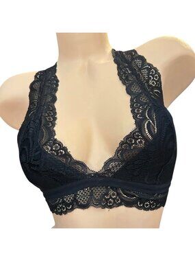 H&Nathalie Lace Plunge Bralette with Racerback Design Size Large